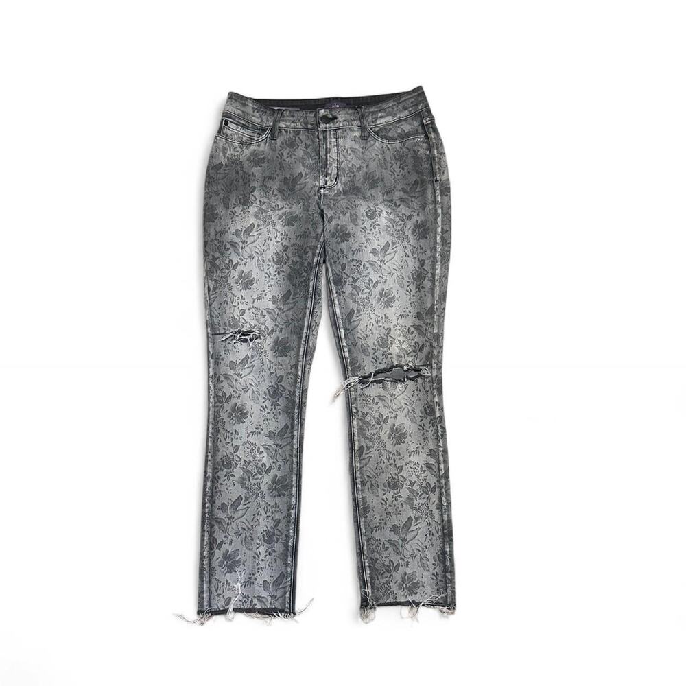 Alina black floral print distressed jeans